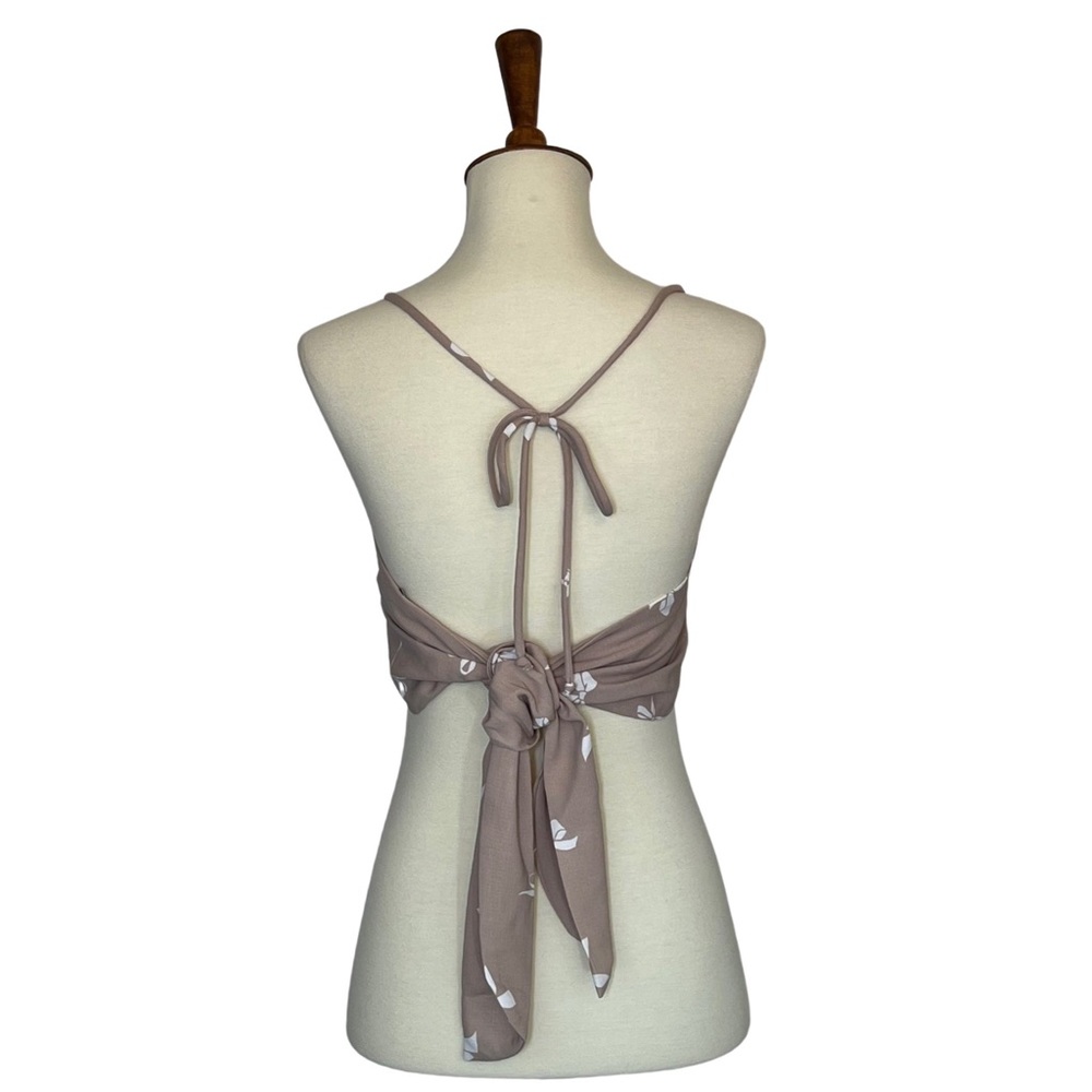 Flirty Taupe Handkerchief Triangle Crop Top Tie Back - Picture 11 of 15